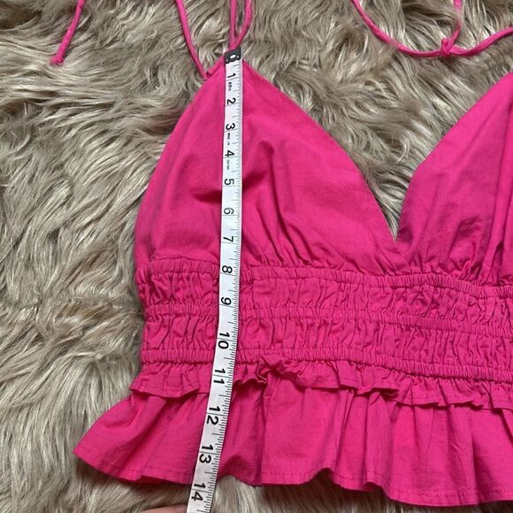 Sim & Sam V-neck Plunge Shoulder Tie Ruffle Crop Cotton Cami Babydoll Tank - Picture 5 of 8